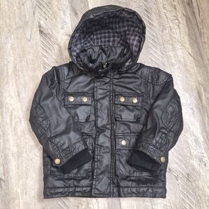 77 Kids by American Eagle Hooded Waxed Jacket | Size 3T Black Plaid Lined